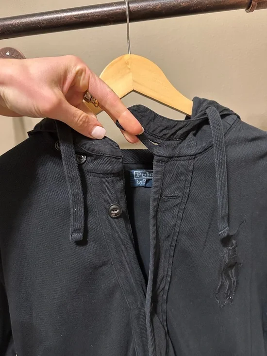 Polo by Ralph Lauren Black Hooded Lightweight Shirt Jacket - Picture 7 of 8